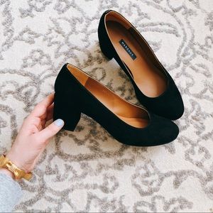 Margaux Heel, Black Suede 38.5 Wide